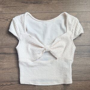 Cream Textured Bow Top